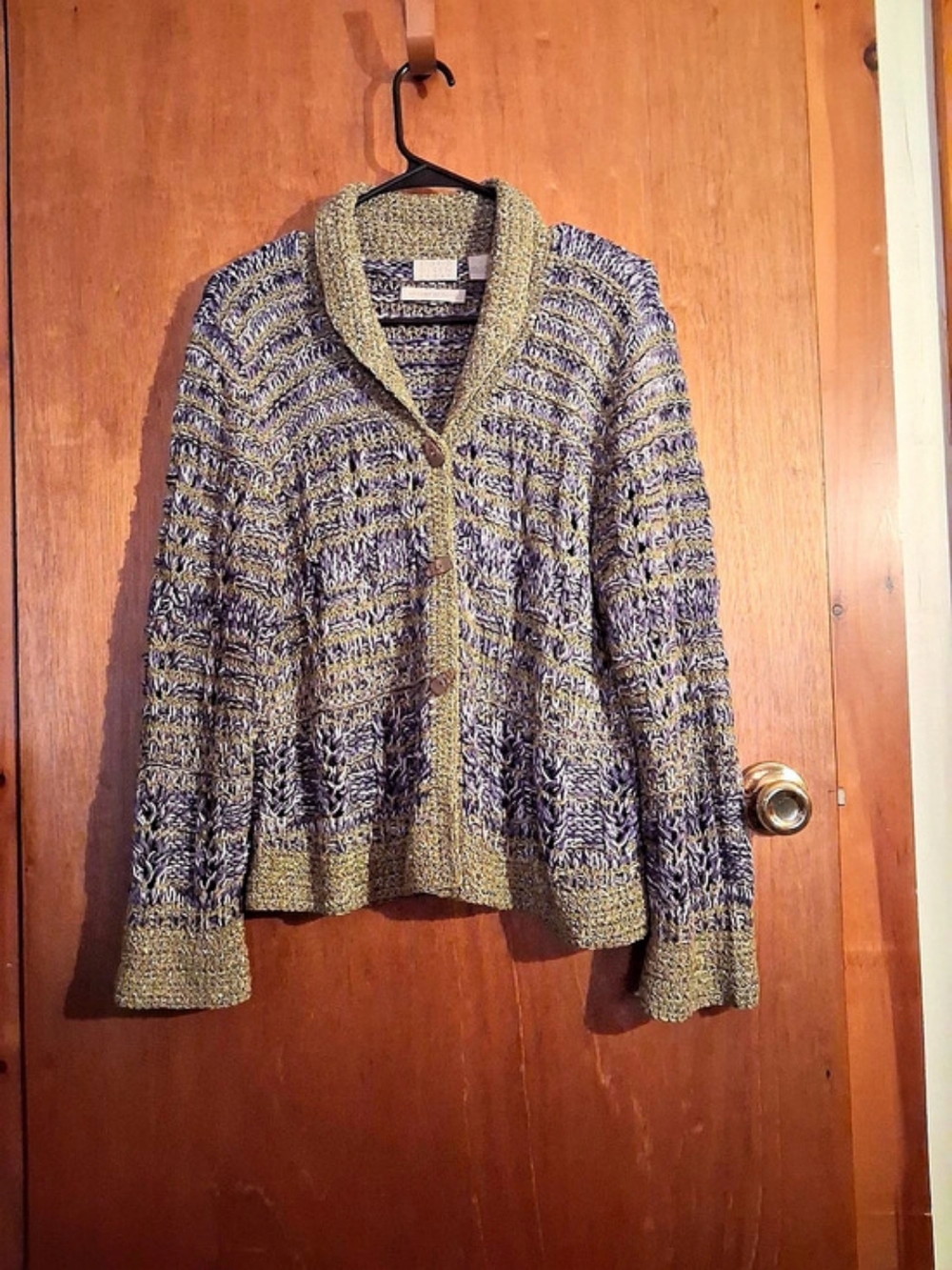 Siglio Olsen Women's Geometric Cardigan in Blue & Green. HAND CRAFTED